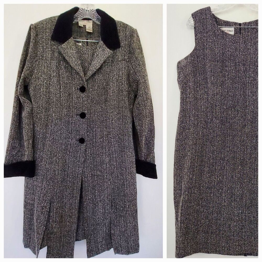 Vintage Betsys Things Sleeveless Dress + Long Coat Jacket Size 14P 2 Piece Set
